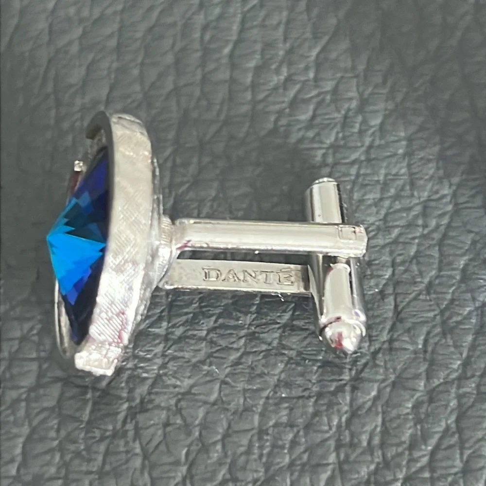 Vintage Dante ocean blue ravioli crystal cuff links & collar pin